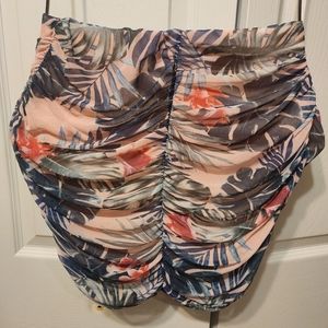 Mesh mini skirt-pink tropical print